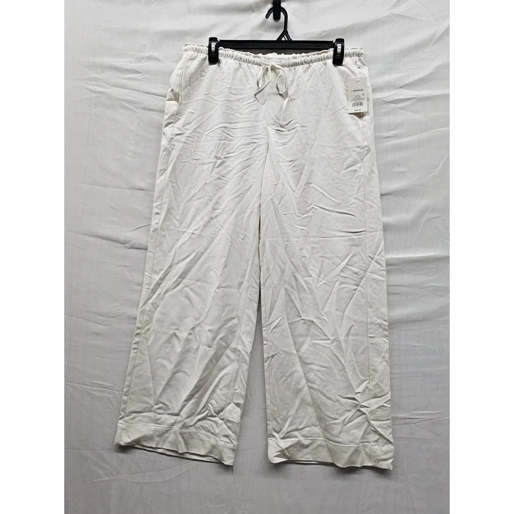 A New Day Womens Wide Leg Pants Cream Rayon Blend Casual Size Large